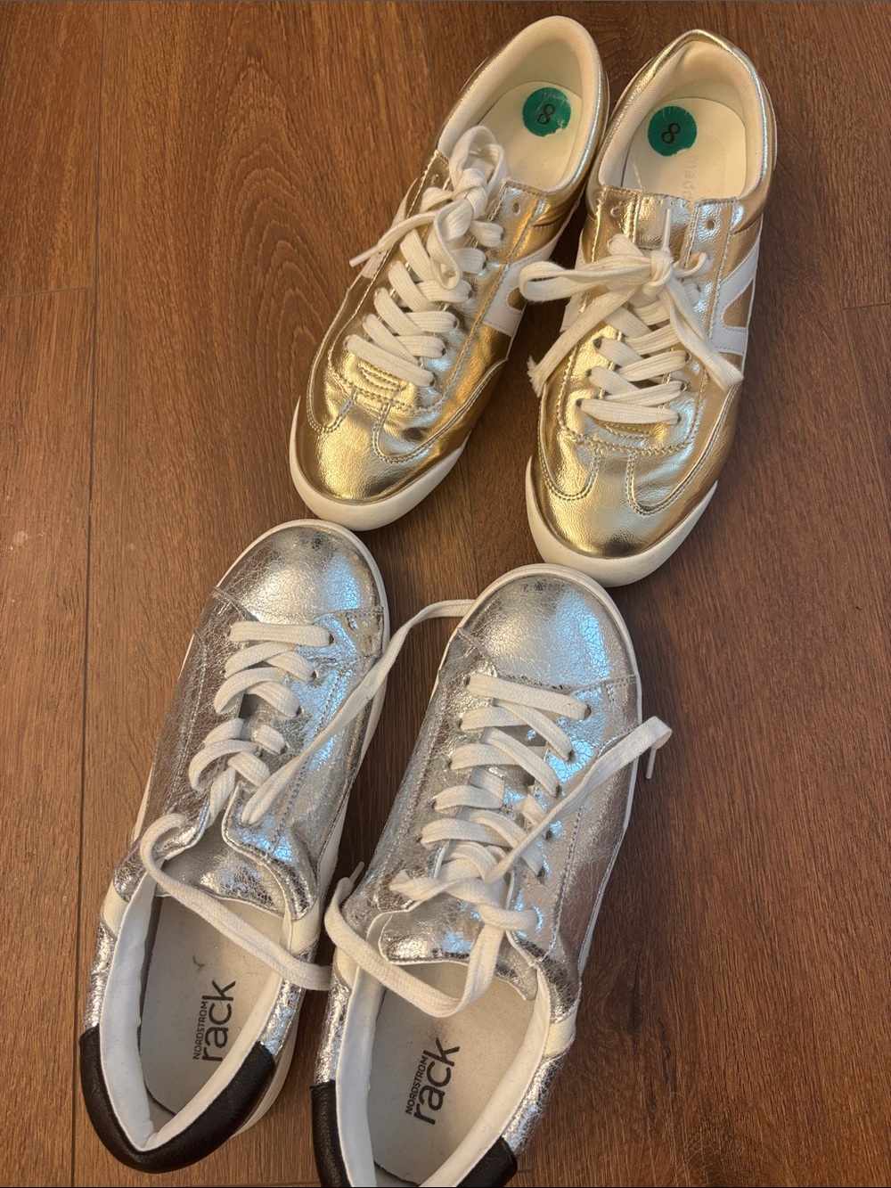 Women's Metallic Lace-Up Athletic Sneakers in Gold and Silver 2 pairs SM and NR